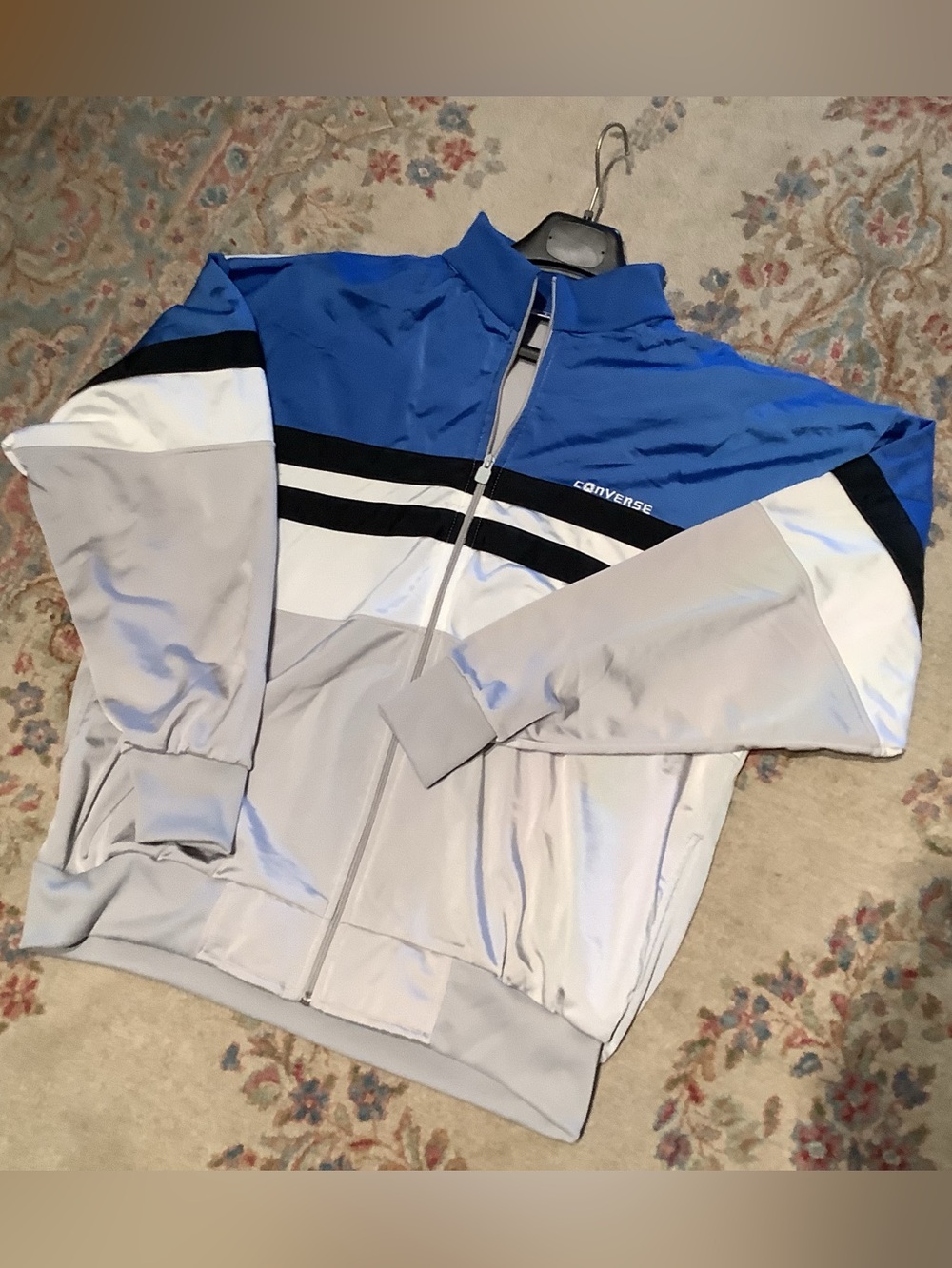 Vintage 90s Converse Blue, White & Light Gray Track Jacket Skater Sz XL